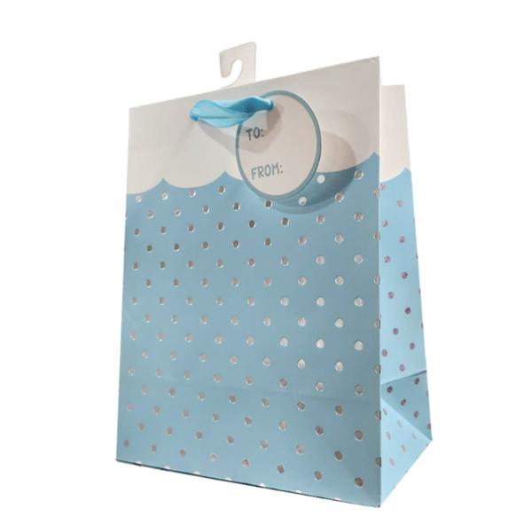 Gift Bag Dots Wavy Cuff Blue Lge 32*26*10CM
