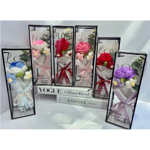 Assorted Knitted Valentines Roses Flower Bouquet In A Box