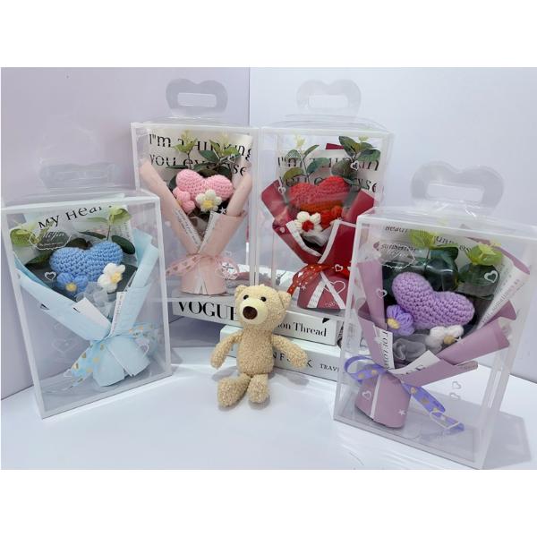 Assorted Knitted Valentines Flower Bouquet In A Box