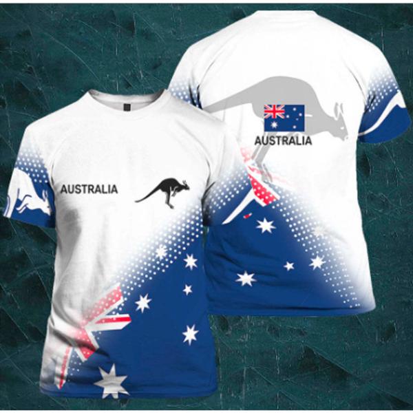 Australia White & Blue Mesh Polyester T-shirt