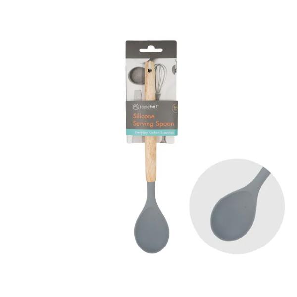 Grey Solid Spoon With Wooden Handle - 30.7cm x 5.5cm
