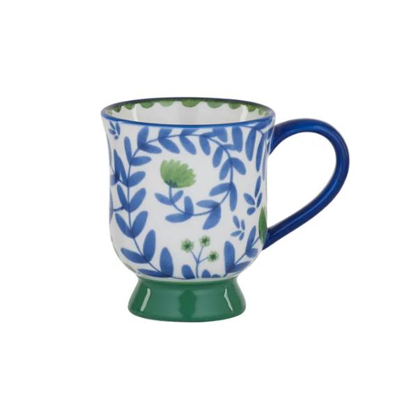 Blue & Green Indigo Ceramic Mug - 11.5cm x 8.5cm x 12cm