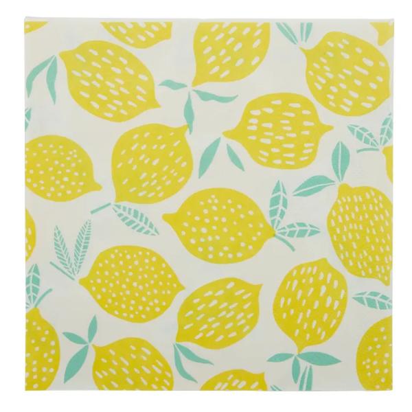 20 Pack Yellow Lemon 3 Ply Napkin - 33cm