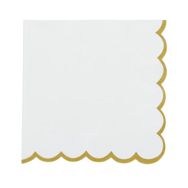 20 Pack White & Gold 3Ply Halcyon Napkins - 33cm