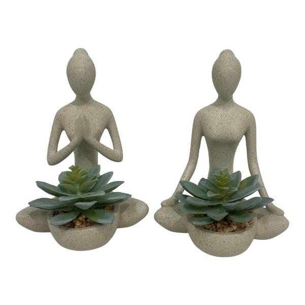 Yoga Lady With Succulent - 19cm