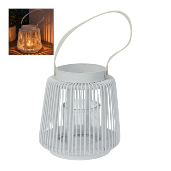 White Lantern With Glass Candle Holder - 18cm