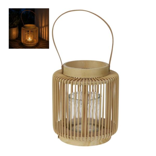 Natural Lantern With Glass Candle Holder - 17cm
