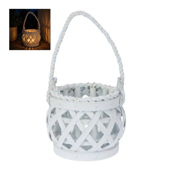 Hanging White Lantern With Glass Candle Holder - 14cm