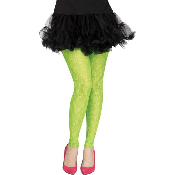 Neon Green 80s Footless Lace Leggings