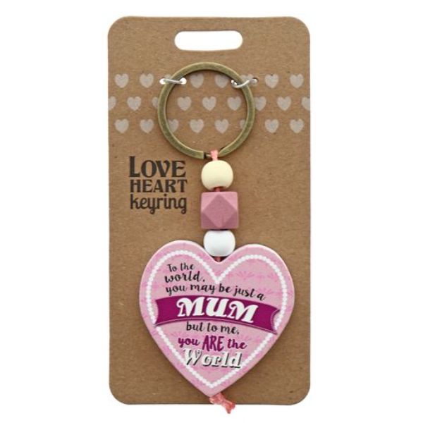 Mum World Heart Keyring