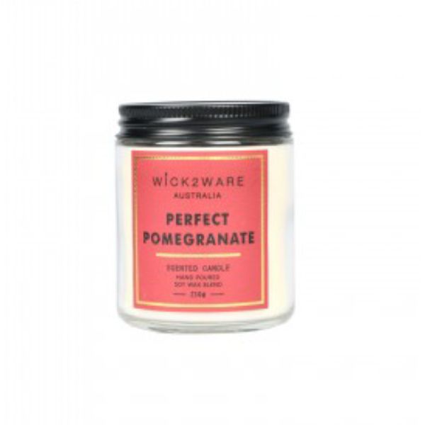 Wick2Wear Perfect Pomegranate Hand Poured Soy Wax Blend Scented Candle Jar - 210g