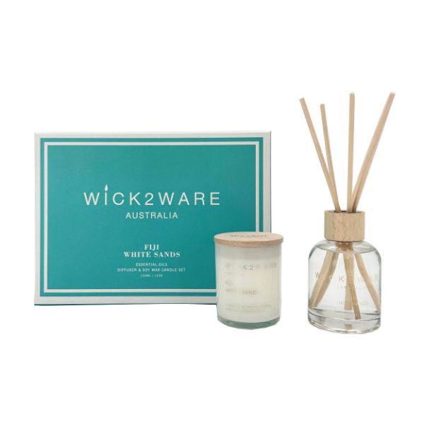2 Pack Wick2Ware Fiji White Sands Diffuser & Soy Wax Candle