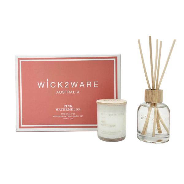 2 Pack Wick2Ware Pink Watermelon Diffuser & Soy Wax Candle
