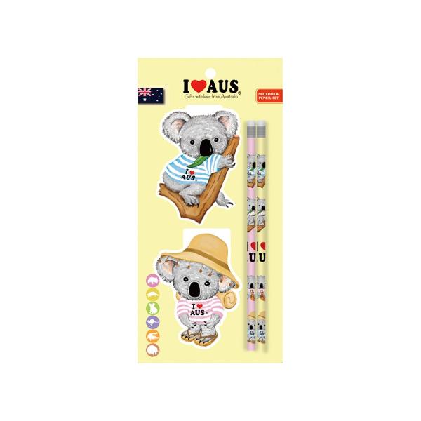 4 Pack I Heart Aus Koala Note Pad & Pencils