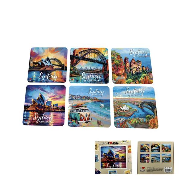 6 Pack Oil Painting Sydney Corkwood Coasters