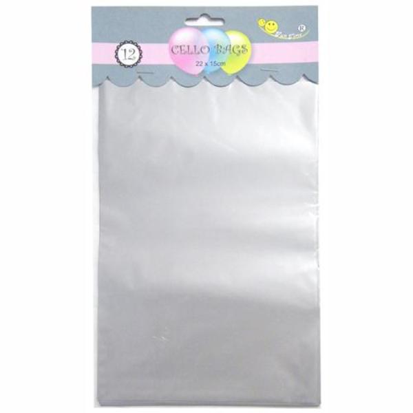 12 Pack Silver Cello Bags - 22x15cm