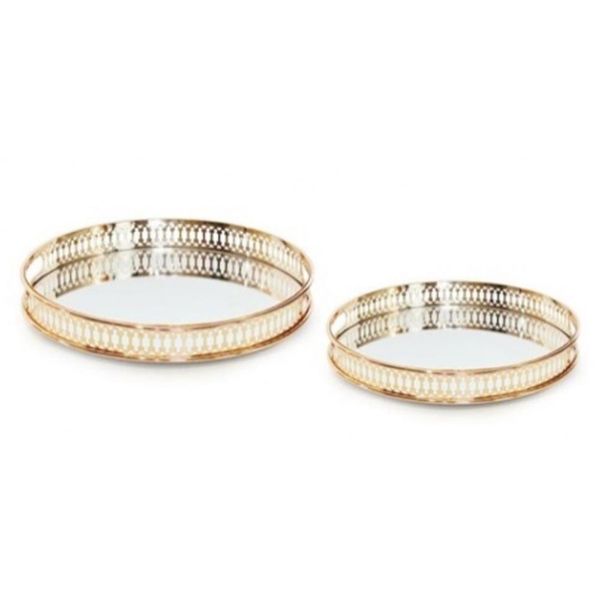 Round Rose Gold Mirror Tray - 30cm