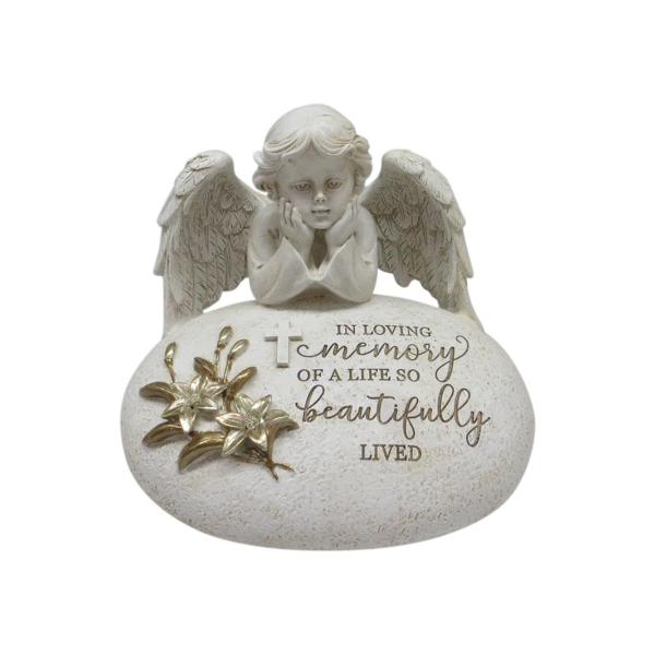 Memorial Angel On Rock - 15cm