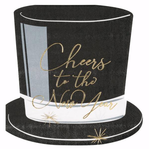 16 Pack 2 Ply Top Hat Shaped NYE Luncheon Napkins - 31.8cm x 31.8cm