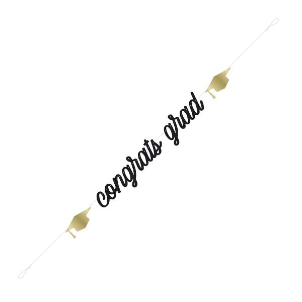 Black & Gold Congrats Grad Letter Banner - 243cm