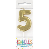 Load image into Gallery viewer, Mini Gold Numerical 5 Pick Candles
