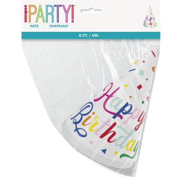 8 Pack Colourful Confetti Party Hats