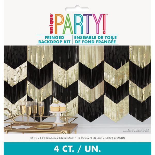 Black & Gold Foil Fringes Scallop Fringed Backdrop Kit - 30.4cm x 121cm