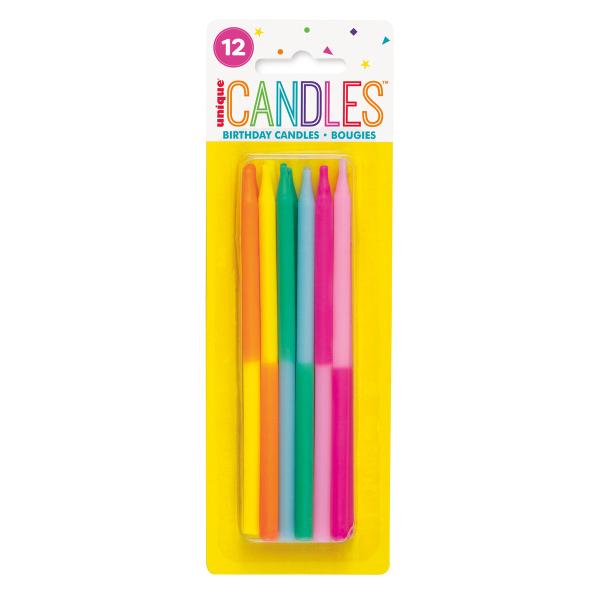 12 Pack Bright 2 Tone Candles - 12.7cm