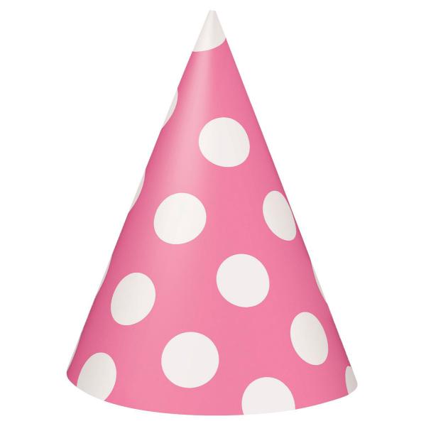 8 Pack Hot Pink Dots Party Hats