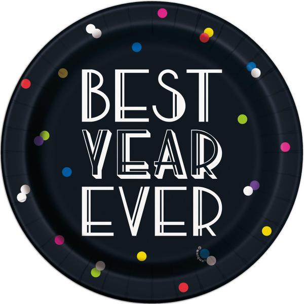 8 Pack Neon Dots Best New Year Paper Plate - 18cm