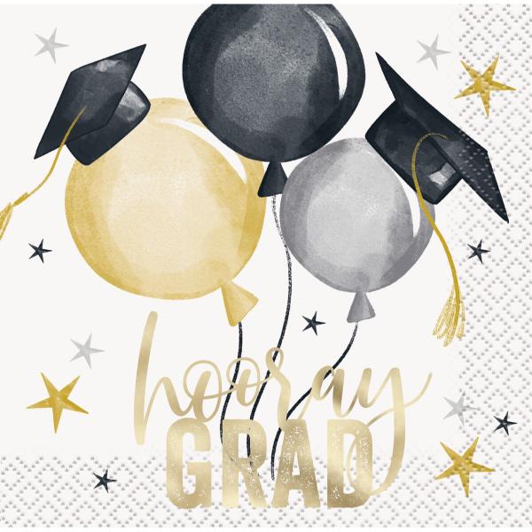 16 Pack Golden Star Grad Foil Stamped 2Ply Beverage Napkins - 25.4cm x 25.4cm