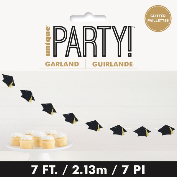 Graduation Cap Glitter Garland With Tassels - 213cm