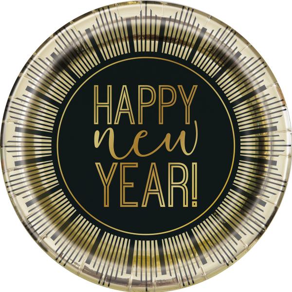8 Pack Roaring New Year Foil Stamped Paper Plates - 18cm