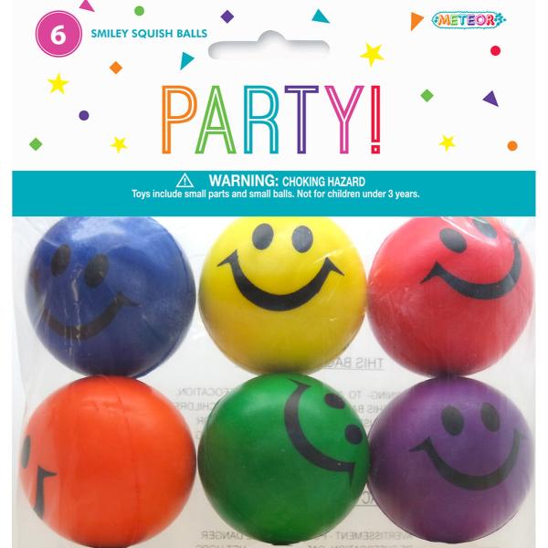 6 Pack Mini Smiley Squish Balls