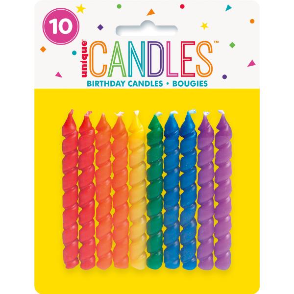 10 Pack Rainbow Spiral Candles