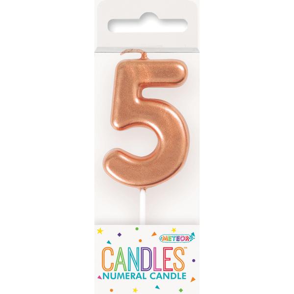 Mini Rose Gold Numerical 5 Pick Candle