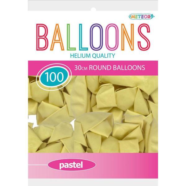 100 Pack Yellow Pastel Macaron Helium Quality Balloons - 30cm