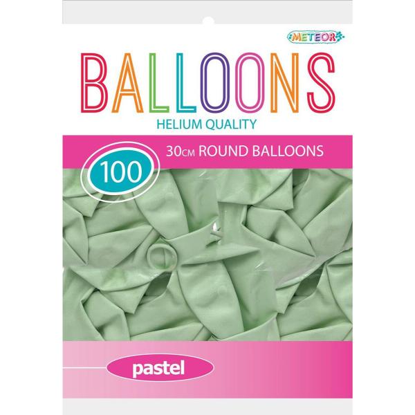 100 Pack Green Pastel Macaron Helium Quality Balloons - 30cm