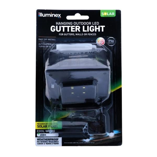 Illuminex Black Outdoor Solar Gutter Light - 10.5cm x 9cm x 9cm