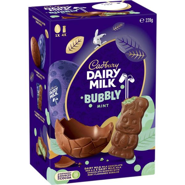 5 Pack Cadbury Dairy Milk Mint Bubbly Chocolate Bunny & Egg - 228g