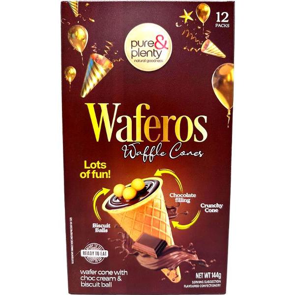 15 Pack Pure & Plenty Chocolate Waffle Cone - 180g