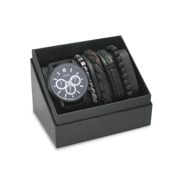 Black Mens Republic Watch Set With 4 Bracelets - 25cm