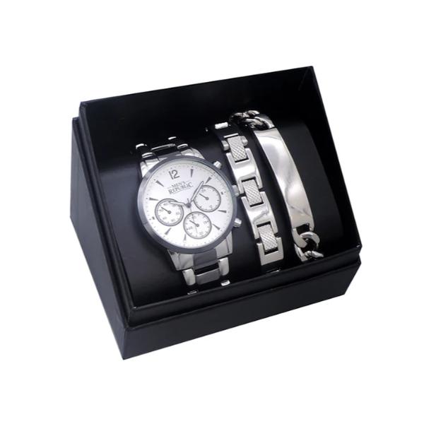 Chrome Black Mens Republic Watch Set With 2 Bracelets