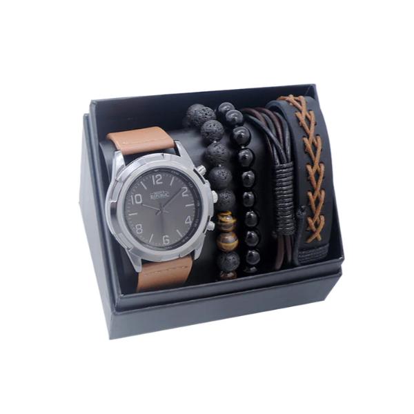 Black Brown Mens Republic Watch Set With 4 Bracelets