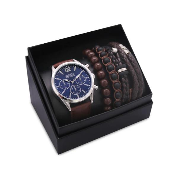 Blue Face Mens Republic Watch Set With 4 Bracelets
