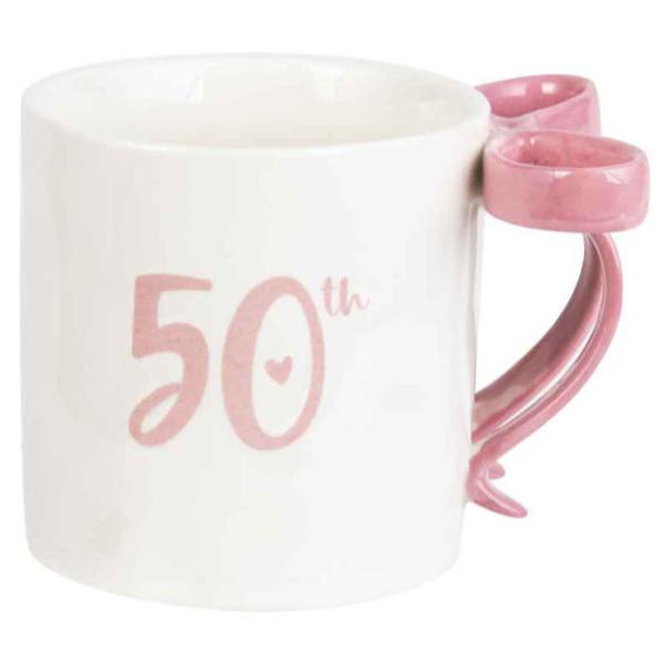 50th Birthday Mug With Bow Handle
