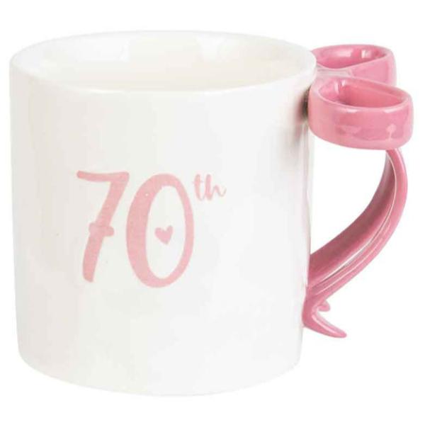70th Birthday Mug With Bow Handle