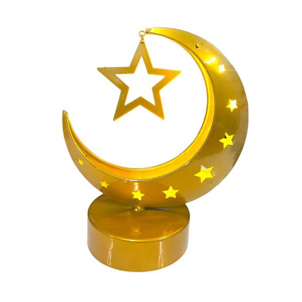 Gold Ramadan & Eid Moon Star Battery Operated Lamp - 12.5cm x 19cm