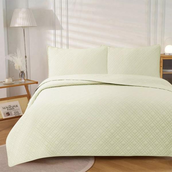 Morris Light Cream Ultrasonic Embossed Lightly Quilted Reversible Coverlet