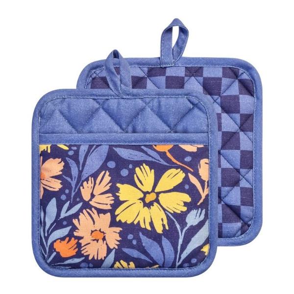 2 Pack Dusty Blue Millie Pot Holder - 21cm x 21cm